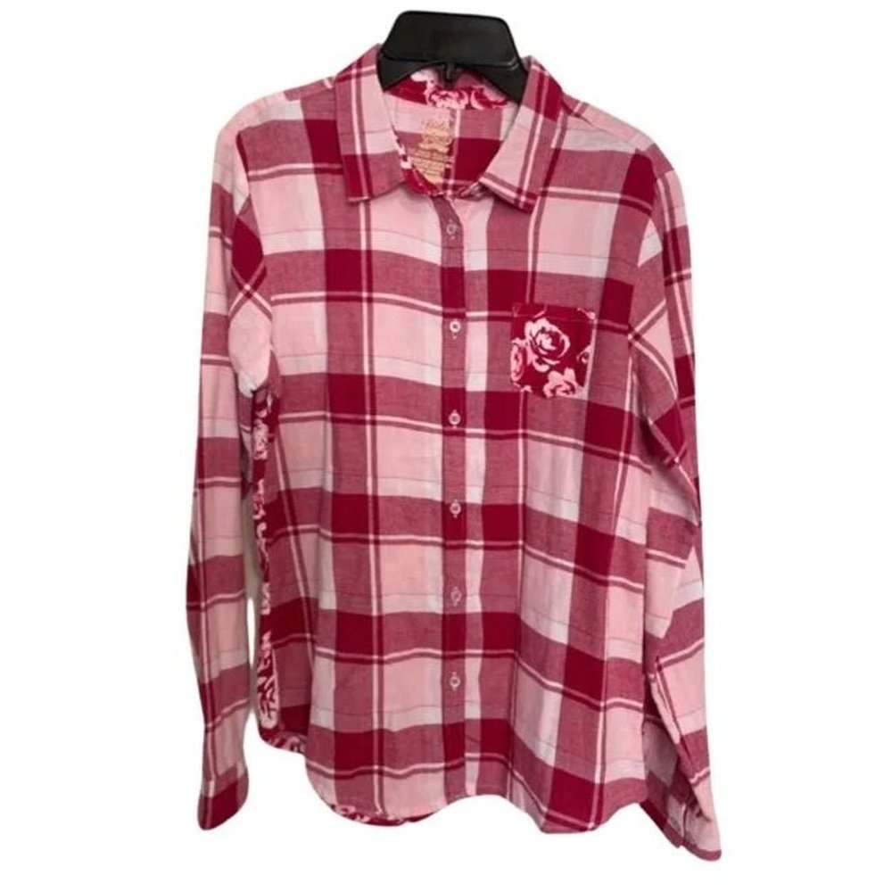 NEW Girls Faded Glory Plaid Floral Long Sleeved Sweater Top Size XL 14-16